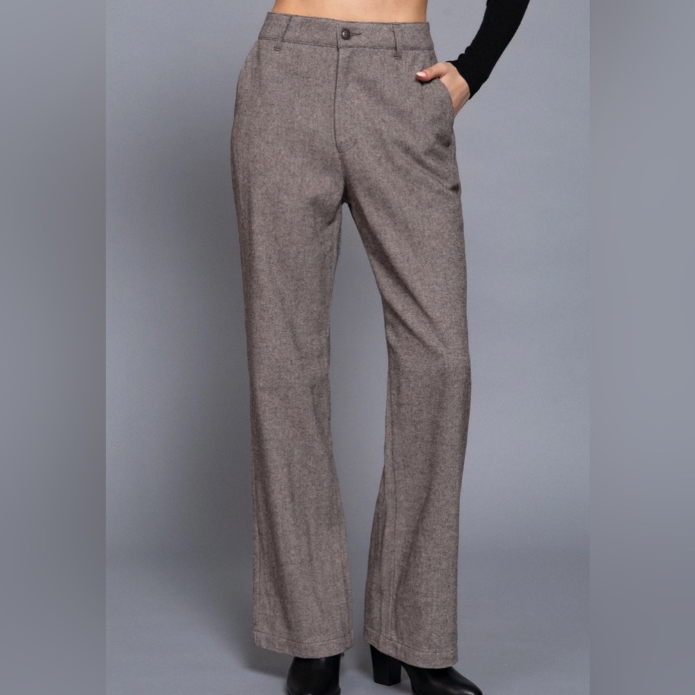 Women's Brown Straight-Leg Herringbone Pants - Picture 2 of 4